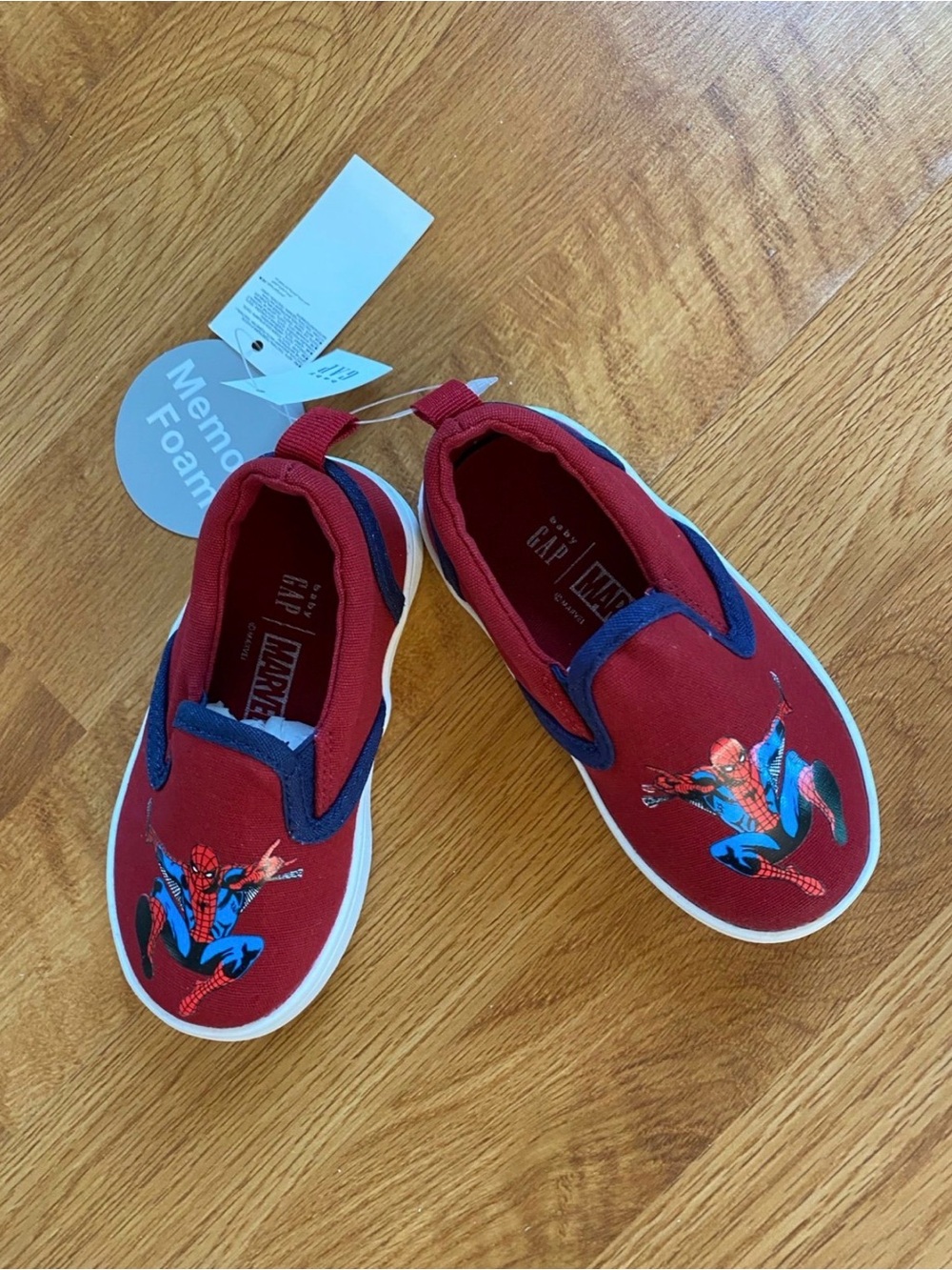 New boys Sz 6 toddler GAP Kids Red and Navy Spider-Man Slip-On shoes